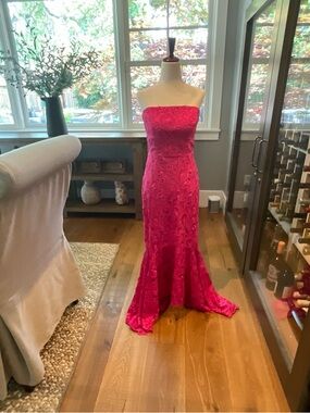 Shoshanna Strapless Fuchsia Lace Gown